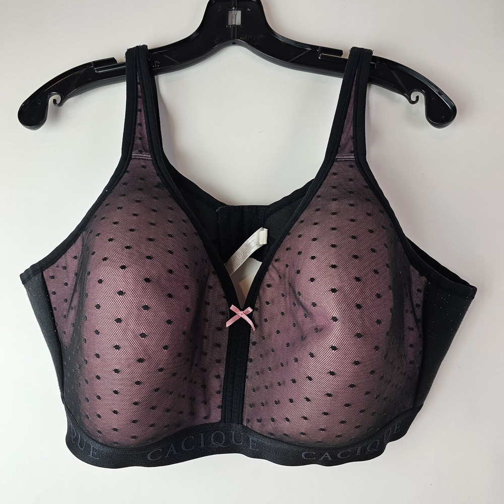 Cacique Womens 46C Bra Cotton Lightly Lined No-Wire Full Coverage Pink Black